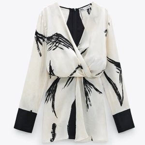 Zara  Printed Blouse with front knot